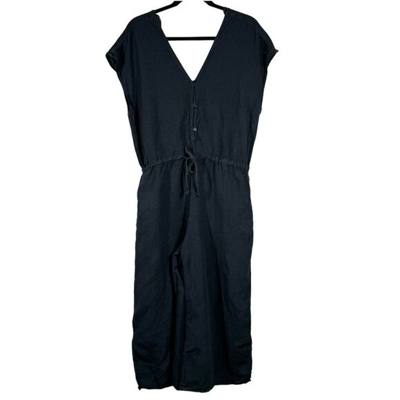 Cloth & Stone Black 100% Linen Wide Leg Jumpsuit Cropped Size Medium - Picture 1 of 8